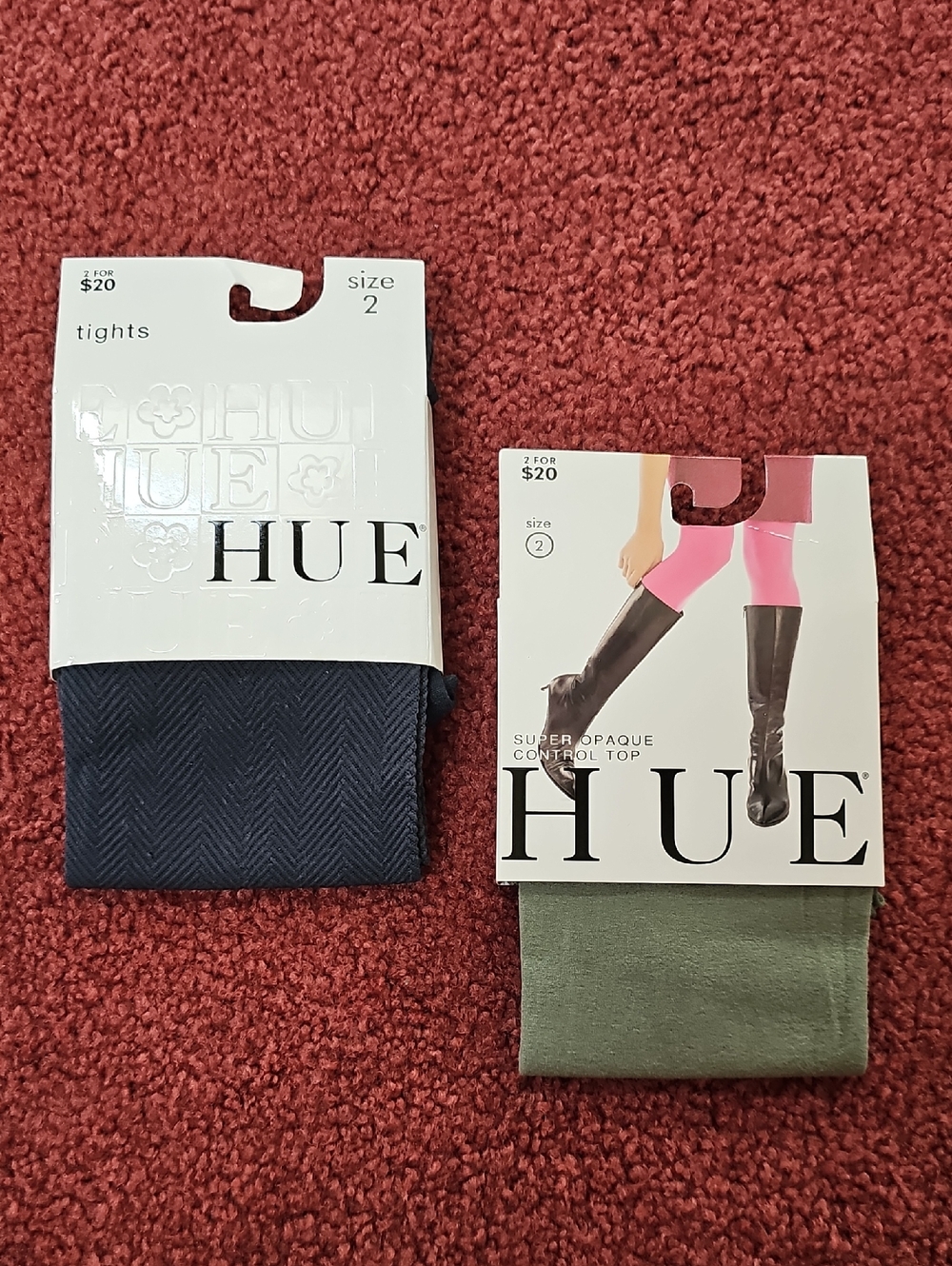 HUE Women's Navy/Dark Gray and Olive Tights - Size 2